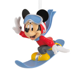 Hallmark Resin Christmas Ornament, 3-1/4" x 2-3/4" x 2-3/4", Disney Mickey Mouse Snowboarding