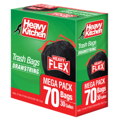 Heavy Kitchen Trash Bags, 30 Gallons, Black, Total Qty 70