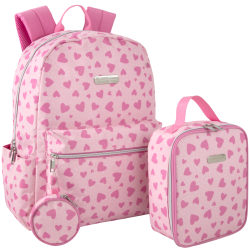 Jessica Simpson Backpack With 16" Laptop Pocket, Lunch Bag And Coin Purse, Pink Heart