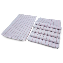 Kitchen Basics Glass Towels, 15" x 25", White/Red, Pack Of 12 Towels