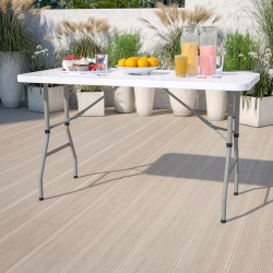 Flash Furniture Height-Adjustable Plastic Folding Table, 34"H x 29"W x 59-1/4"D, Granite White/Gray
