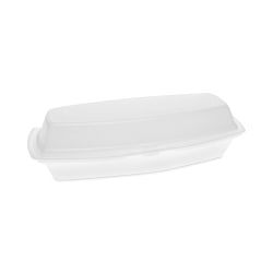 Pactiv Evergreen Foam Hinged-Lid Containers, Single-Tab Lock, Hot Dog, 2"H x 7-1/4"W x 3"D, White, Carton Of 504 Containers
