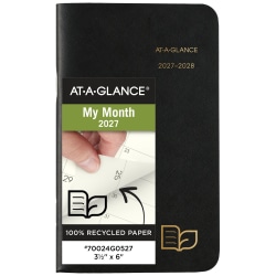 AT-A-GLANCE® 2027-2028 Recycled Two Year Monthly Planner, Black, Pocket, 3 1/2" x 6"