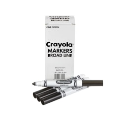 Crayola® Washable Broad Line Markers, White Barrel, Black Ink, Pack Of 12 Markers