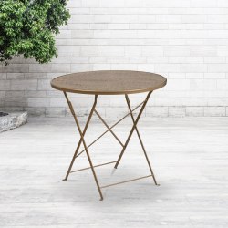 Flash Furniture Oia Commercial Grade 30" Round Indoor-Outdoor Steel Folding Patio Table, 28"H x 30"W x 30"D, Gold