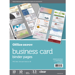 Office Depot® Brand Business Card Binder Pages, 8-1/2" x 11", Clear, Pack Of 10