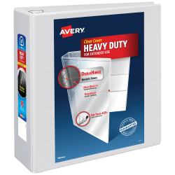 Avery® Heavy-Duty View 3 Ring Binder, 4" One Touch EZD® Rings, White, 1 Binder