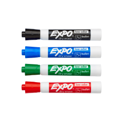 EXPO® Low-Odor Dry-Erase Markers, Bullet Point, Assorted Colors, Pack Of 4
