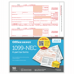 Office Depot® Brand 1099-NEC Laser Tax Forms, 4-Part, 3-Up, 8-1/2" x 11", Pack Of 50 Form Sets