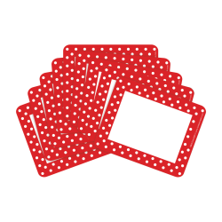 Barker Creek Name Tags, 2 &frac34;" x 3 ½", Red And White Dots, 45 Name Tags Per Pack, Case Of 2 Packs