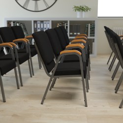 Flash Furniture HERCULES Series Stacking Wood Accent Arm Church Chair, Black/Silver