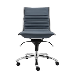 Eurostyle Dirk Armless Faux Leather Low-Back Commercial Office Chair, Chrome/Blue