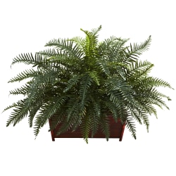 Nearly Natural River Fern 29"H Artificial Plant With Wood Planter, 29"H x 43"W x 25"D, Green