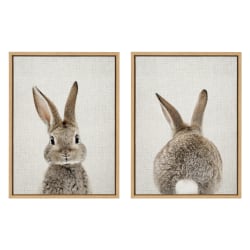 Uniek Kate And Laurel Sylvie Framed Canvas Wall Art, 18" x 24", Bunny Portrait And Bunny Tail, Set Of 2
