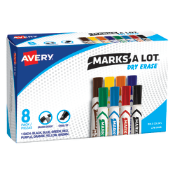 Avery® Marks A Lot® Dry Erase Markers, Chisel Tip, Desk-Style, Assorted, Pack Of 8 Markers