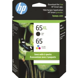 HP 65XL Black/65 Tri-Color High-Yield Ink Cartridges, Pack Of 2, 6ZD95AN