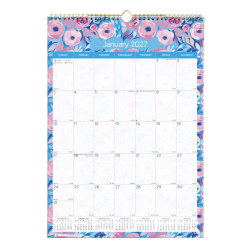 2027 Blueline Colorful Monthly Wall Calendar, 12" x 17", Floral, January To December, C173128, Total Qty 1