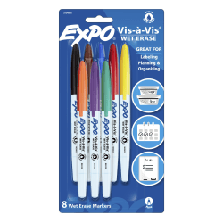 EXPO® Vis-A-Vis® Wet-Erase Fine-Tip Markers, Assorted Colors, Pack Of 8