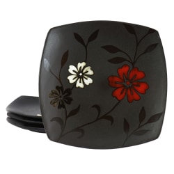 Hometrends Evening Blossom 4-Piece Square Stoneware Dinner Plate Set, 10-1/4", Black