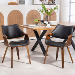 Glamour Home Beasley Faux Leather Dining Accent Chairs, Black/Walnut, Set Of 2 Chairs