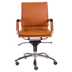 Eurostyle Gunar Pro Faux Leather Low-Back Commercial Office Chair, Chrome/Cognac