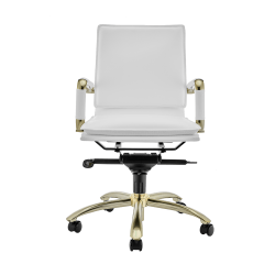 Eurostyle Gunar Pro Faux Leather Low-Back Commercial Office Chair, Matte Gold/White