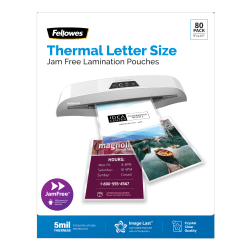 Fellowes® ImageLast Premium UV Thermal Laminating Pouches, Letter Size, 5 Mil, 9" x 11-1/2", Clear, Pack Of 80 Pouches
