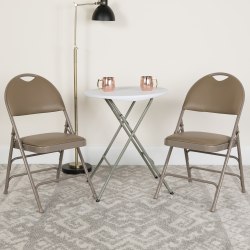 Flash Furniture HERCULES Series Extra-Large Ultra-Premium Triple-Braced Metal/Vinyl Folding Chairs With Easy-Carry Handles, Beige, Pack Of 2 Chairs