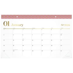 Cambridge® WorkStyle® 2026 Monthly Desk Pad Calendar, Cosmetic Pink, Compact, 17 3/4" x 11"