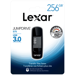 Lexar® JumpDrive® S75 USB 3.0 Flash Drive, 256GB, Black, LJDS75-256ABNLN