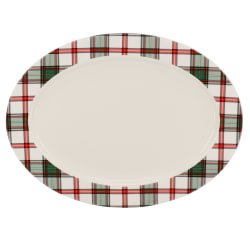 Martha Stewart Stoneware Oval Holiday Serving Platter, 13-3/4" x 10-1/4" x 1", Plaid