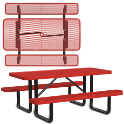 Leisure Craft Rectangle Outdoor Picnic Table, 29-11/16"H x 72"W x 62"D, Black/Red