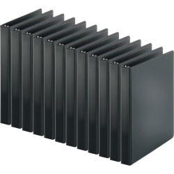 Business Source Basic 3-Ring Binder, 1" Round Rings, Black, Pack Of 12