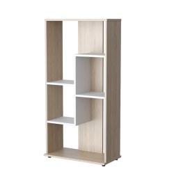 Inval Tall Wood 48"H 6-Shelf Standard Bookcase With Open Space, Sand Oak/White