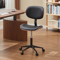 Bestier Ergonomic Faux Leather Mid-Back Armless Office Task Chair With Swivel Curved Seat, Black