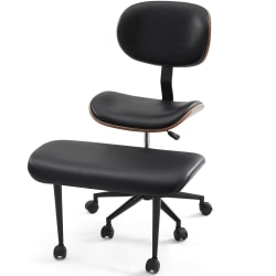 Bestier Ergonomic Faux Leather Mid-Back Cross Legged Office Task Chair With Wheels, Black