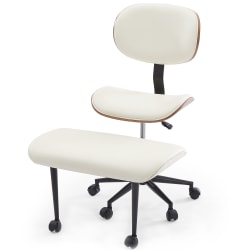 Bestier Ergonomic Faux Leather Mid-Back Cross Legged Office Task Chair With Wheels, White