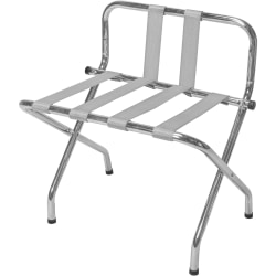 CSL High Back Metal Luggage Rack with Back Webbing, 26"H x 24"W x 16"D, Chrome/Silver