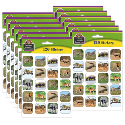 Teacher Created Resources® Stickers, Safari Animals, 120 Stickers Per Pack, Set Of 12 Packs