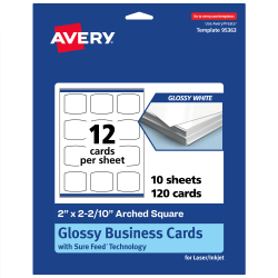 Avery® Print-To-The-Edge Business Cards With Sure Feed® Technology, 2"x2-2/10" Arched Square, Glossy White, Pack Of 120