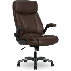 Serta® Torrington Big & Tall Office Chair, with Flip-Up Padded Armrests, Ultra-Comfortable ComfortCoils™ Seat Cushion Technology, Modern Executive Premium PU Desk Chair, Dark Walnut Brown