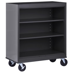 Sandusky Mobile Welded Steel Bookcase, 3-Shelf, 42"H x 36"W x 18"D, Black