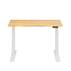 FlexiSpot E7 Commercial 48"W Electric Adjustable Height Standing Desk, Curved Bamboo Top/White Base
