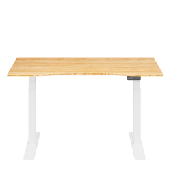 FlexiSpot E7 Commercial 55"W Electric Adjustable Height Standing Desk, Curved Bamboo Top/White Base