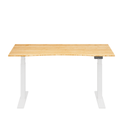 FlexiSpot E7 Commercial 60"W Electric Adjustable Height Standing Desk, Curved Bamboo Top/White Base