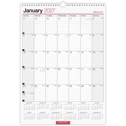 Office Depot Brand Monthly Wall Calendar, 12" x 17", White, January 2027 to December 2027, OD30162827