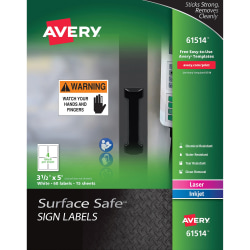 Avery® Surface Safe Sign Labels, 3 1/2" x 5", Square, Pack Of 60