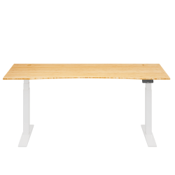 FlexiSpot E7 Commercial 72"W Electric Adjustable Height Standing Desk, Curved Bamboo Top/White Base