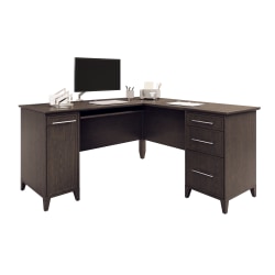 Realspace® Koru 60"W L-Shaped Corner Computer Desk With Integrated Power & Charging, Espresso Oak