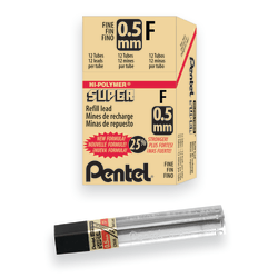 Pentel® Super Hi-Polymer® Leads, 0.5 mm, F, Medium, 12 Leads Per Tube